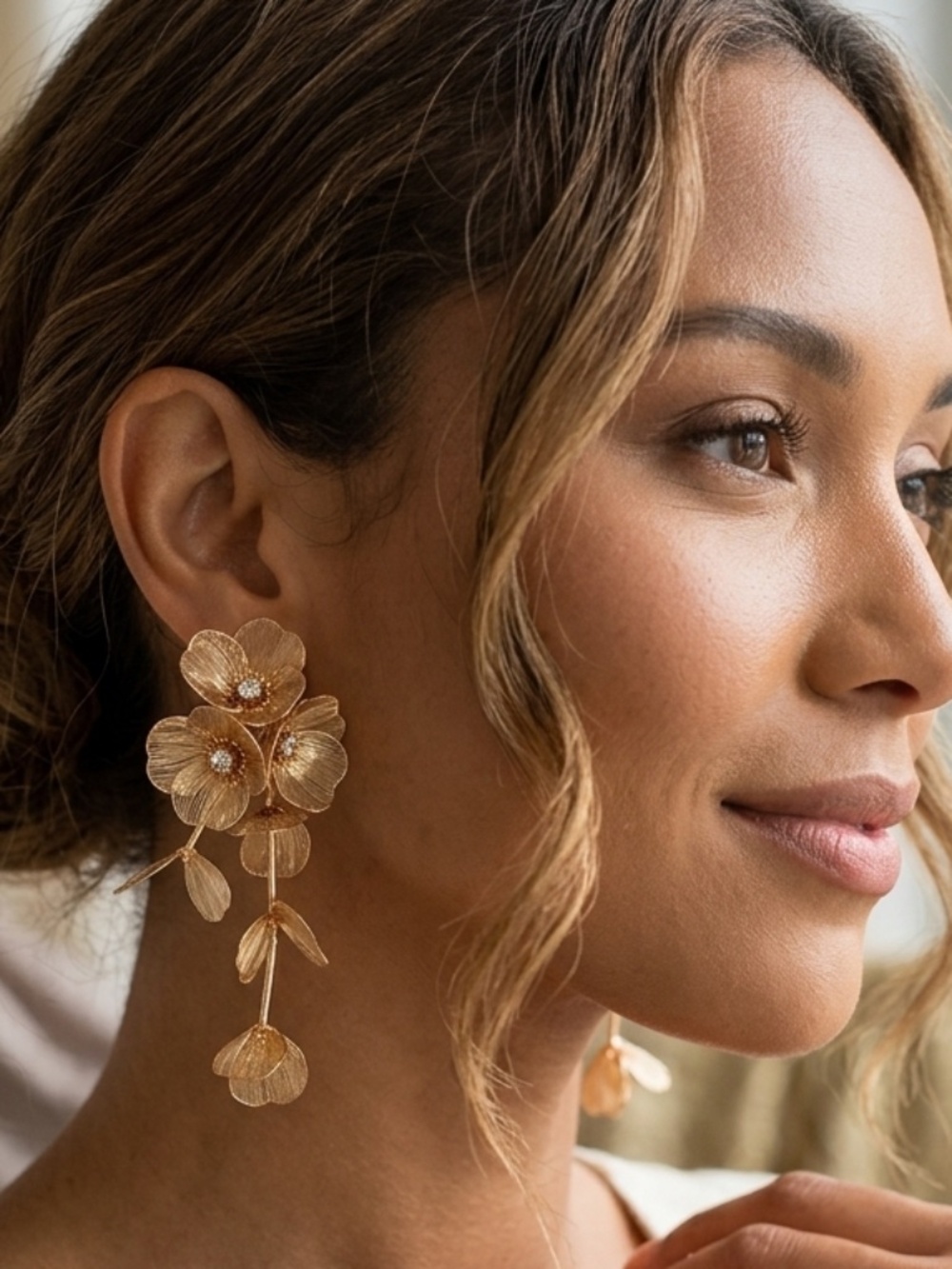 Golden Floral Statement Earrings